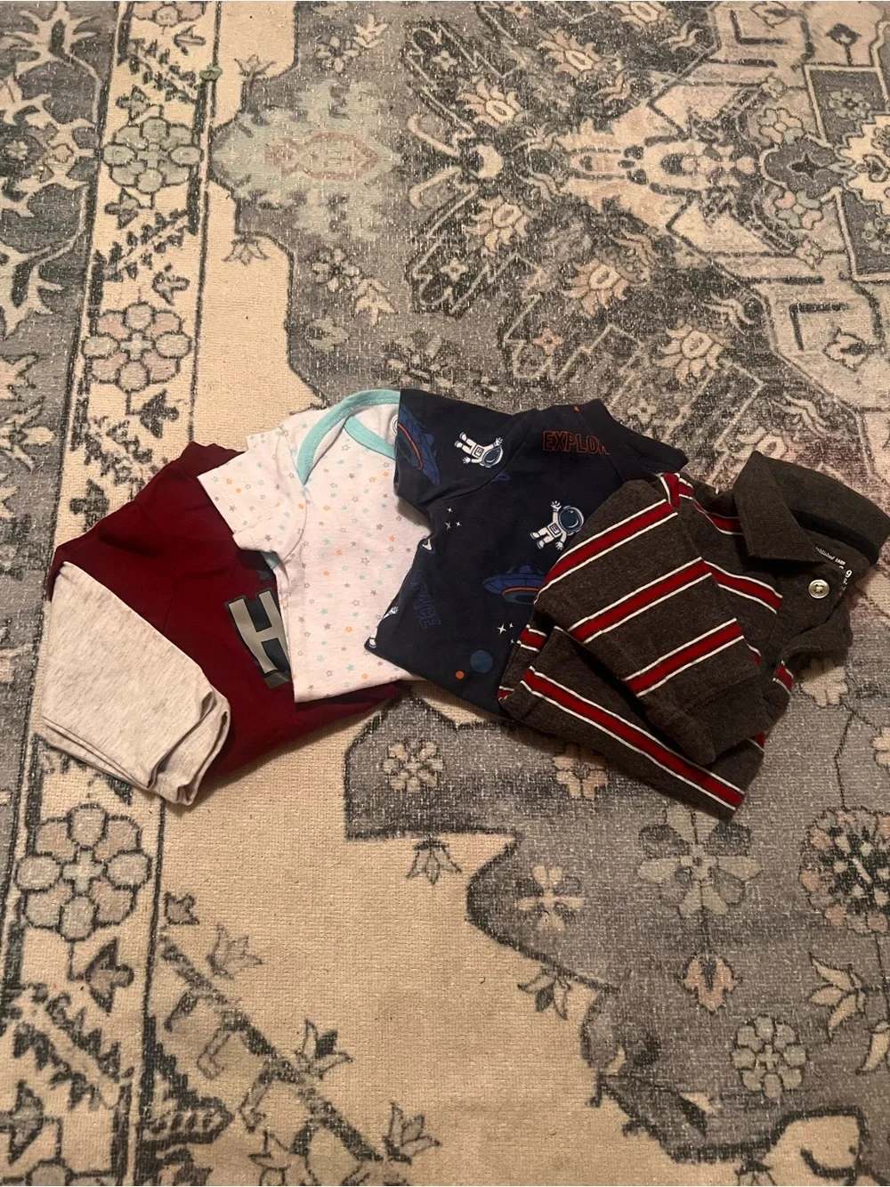 GAP Kids Long Sleeve Tees - Burgundy, White, Navy & Charcoal Stripe